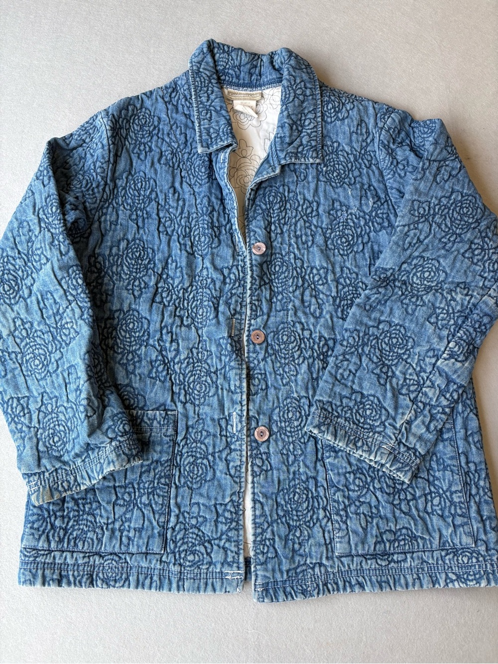 Coldwater Creek Quilted Floral Denim Jacket in Light Blue Tencel Cotton sz S - Picture 2 of 10